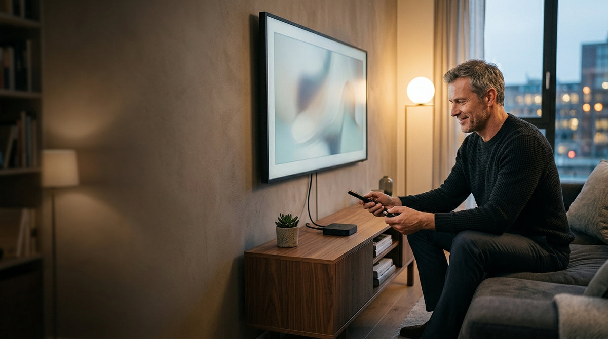 A second television set up in a living room at night