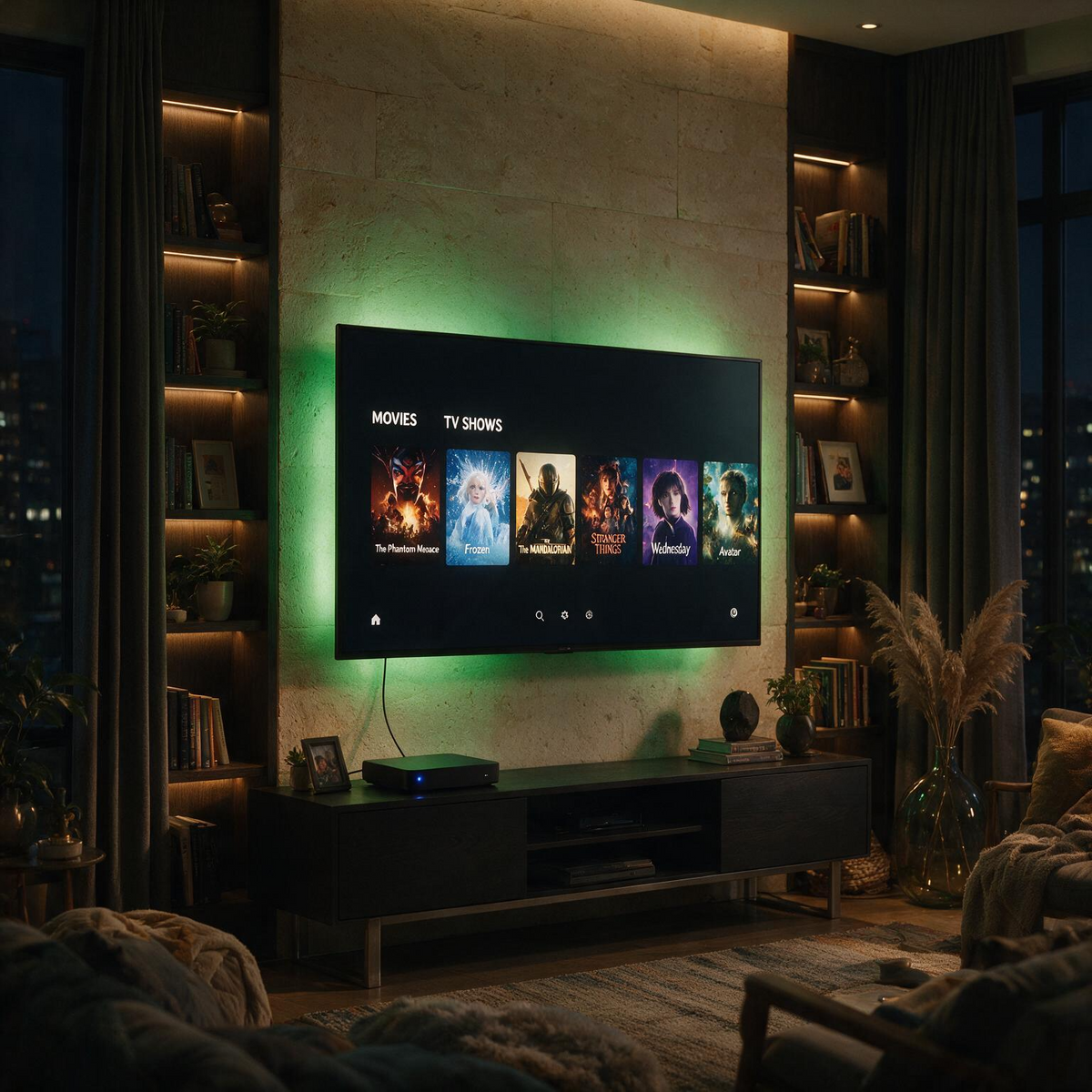 A second television set up in a living room at night