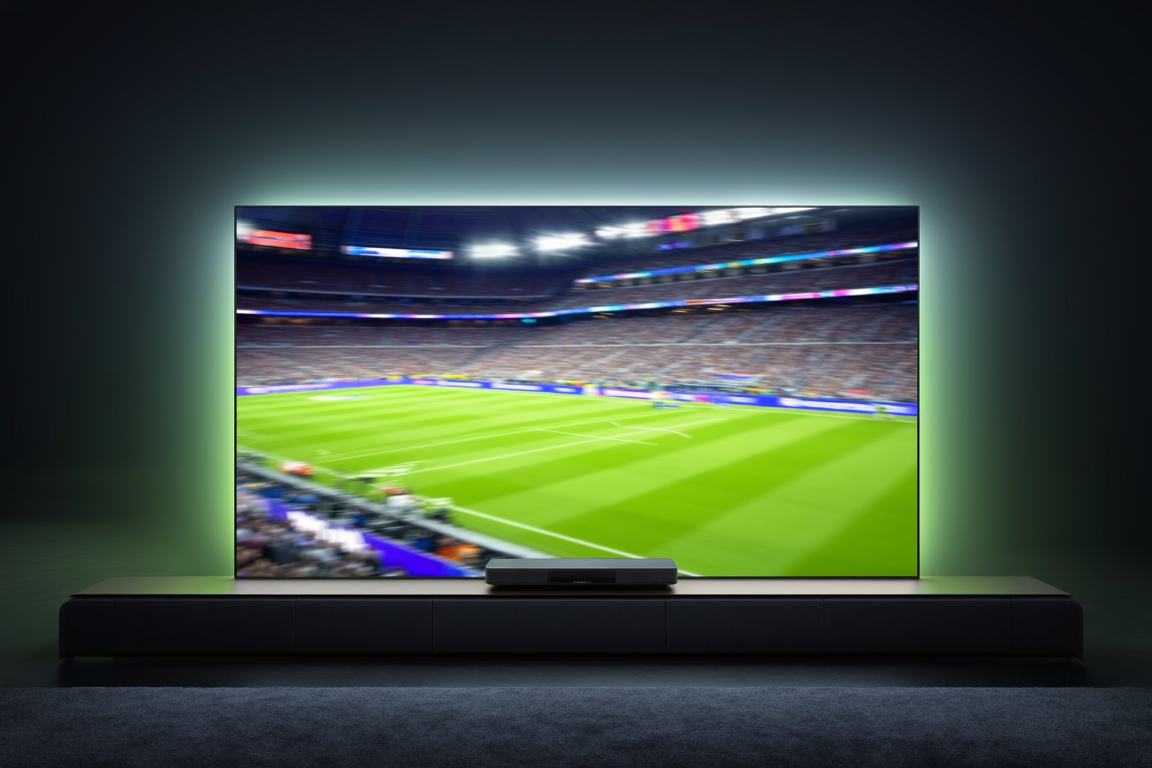 A living room set up for watching sports